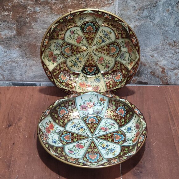 Vintage Pair of Daher England Floral Gilt Metal Gallery Tray Wall Hanging Decor - Picture 6 of 11